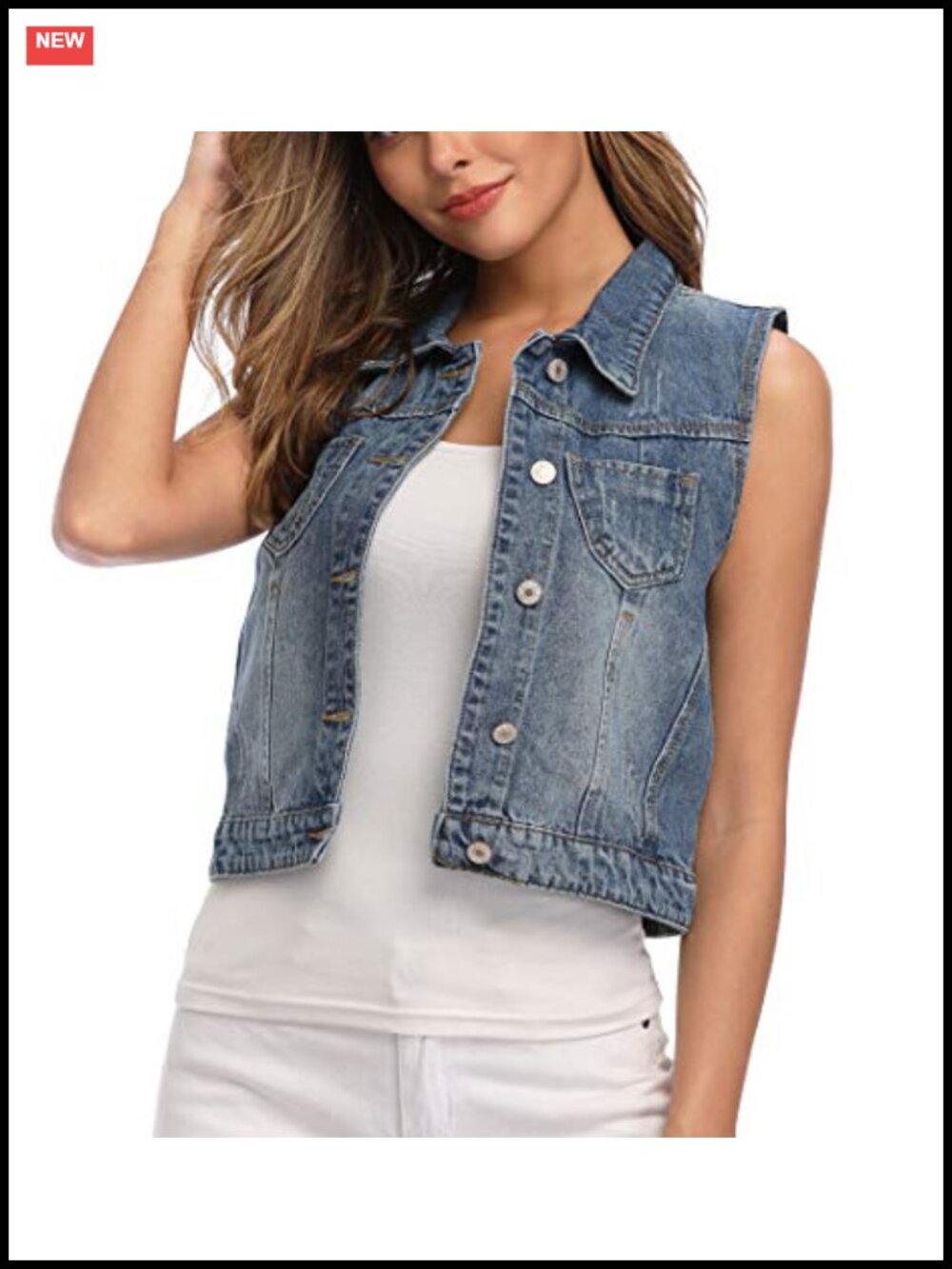 Cropped Denim Jean Vest Sleeveless Distressed Classic